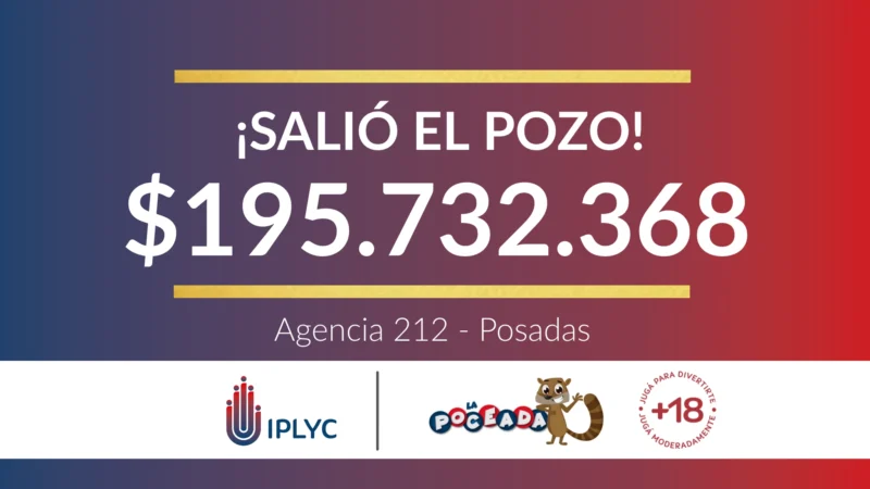 Poceada: un ganador del primer premio de Posadas, se lleva 195.732.368 pesos.