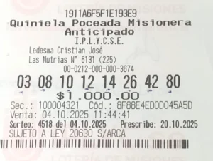 Ticket con apuesta ganadora de la Poceada. El premio será para concretar proyectos, dijo el ganador.
