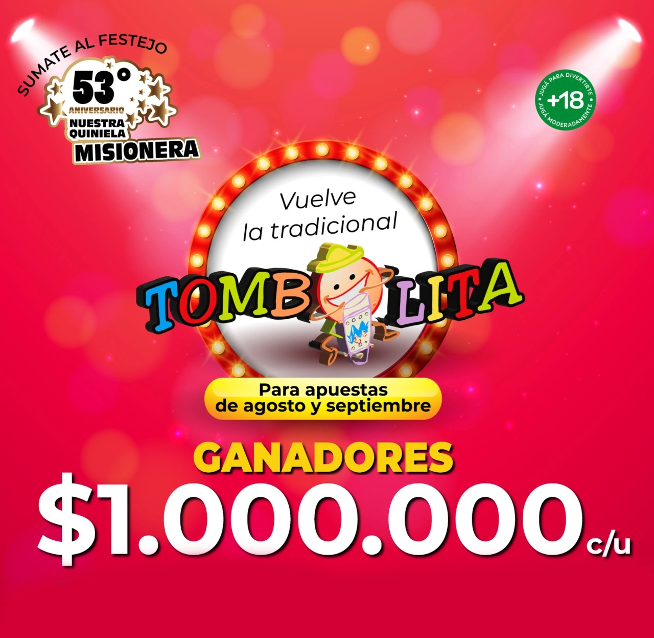 Ganadores de 1 millón de pesos Tombolita Aniversario 53 de la Quiniela Misionera.
