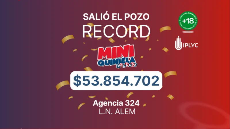 Pozo récord Mini Poceada 53.854.702 pesos - Un ganador de Alem.