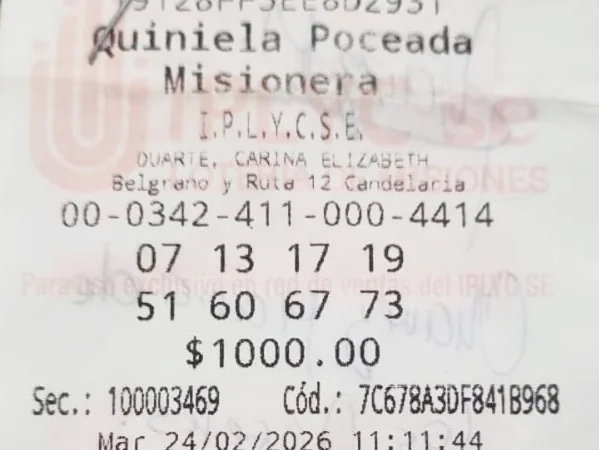 Ticket ganador de la Poceada de Candelaria.