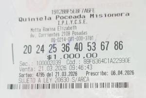 Ticket del jubilado que ganó 9.486.188 pesos con la Poceada.