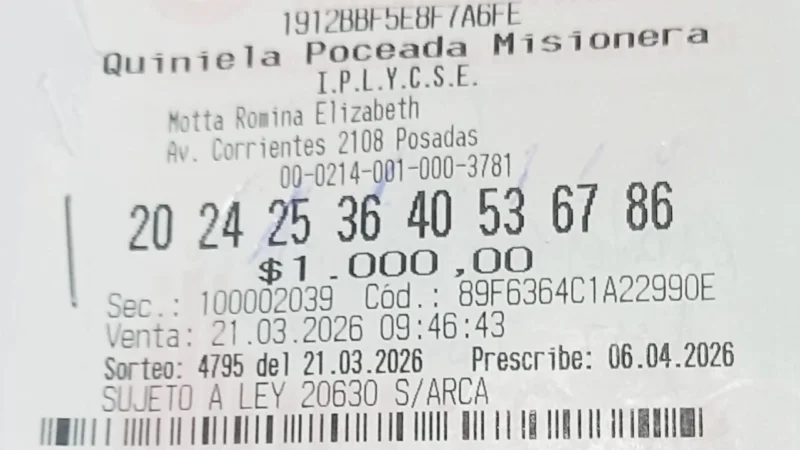 Ticket del jubilado que ganó 9.486.188 pesos con la Poceada.