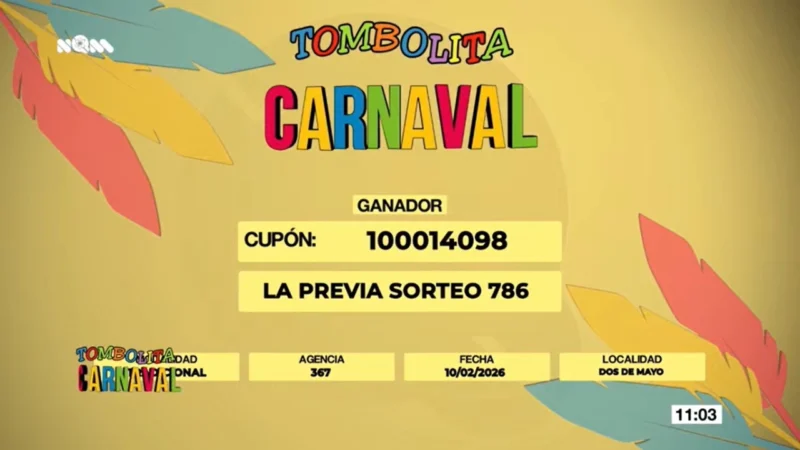 Ticket ganador Tombolita Carnaval viaje a Rio De Janeiro.