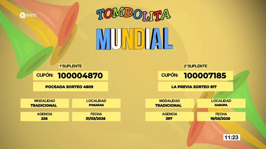 Captura de pantalla del sistema de sorteo con los tickets suplentes.