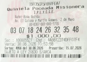 Ticket con la apuesta del ganador de la Poceada.