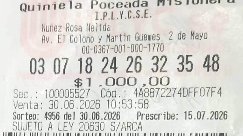 Ticket con la apuesta del ganador de la Poceada.