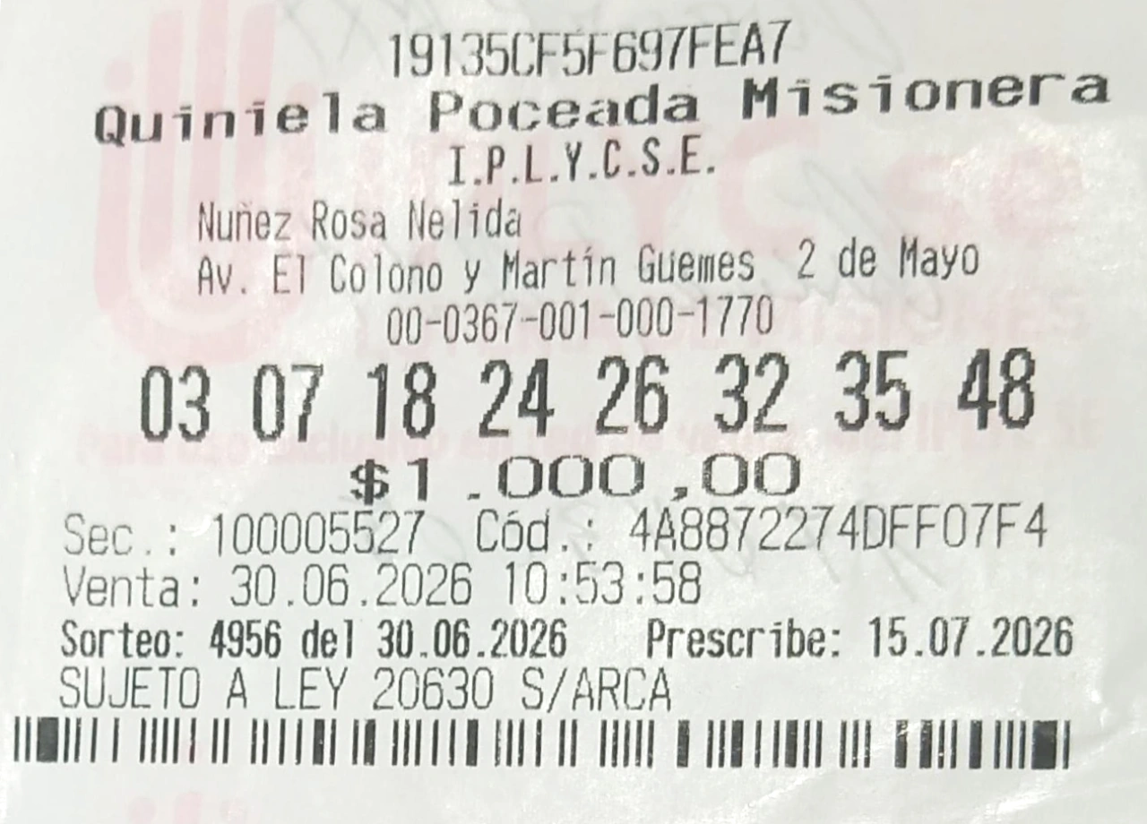 Ticket con la apuesta del ganador de la Poceada.