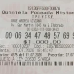Ticket con la apuesta ganadora de la Poceada.