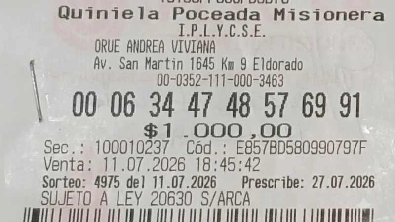 Ticket con la apuesta ganadora de la Poceada.