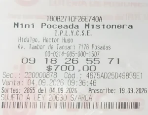 Ticket ganador de la Mini Poceada. La afortunada usará el premio para arreglar su casa.