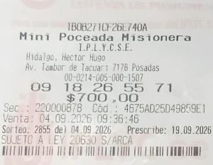 Ticket ganador de la Mini Poceada. La afortunada usará el premio para arreglar su casa.