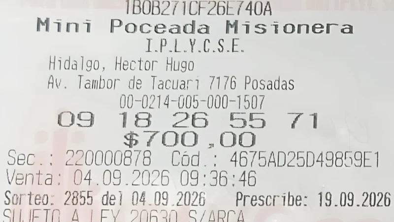Ticket ganador de la Mini Poceada. La afortunada usará el premio para arreglar su casa.