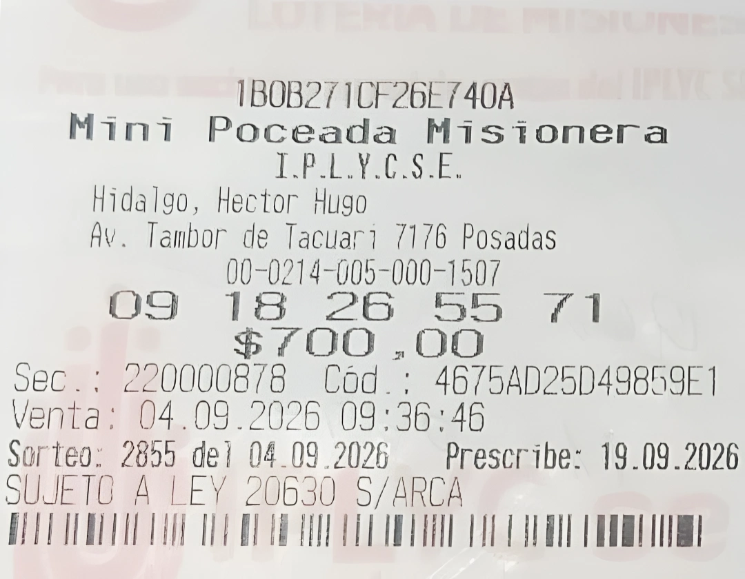 Ticket ganador de la Mini Poceada. La afortunada usará el premio para arreglar su casa.