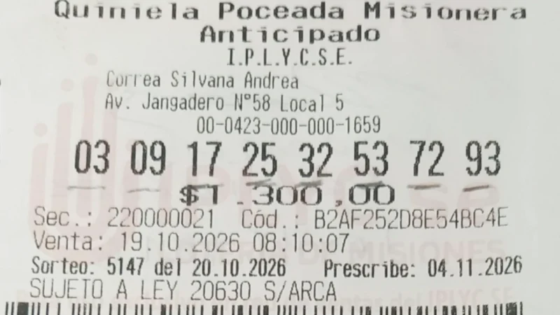 Ticket ganador de la Poceada con premio histórico.
