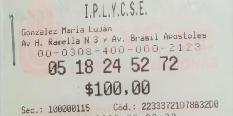 Ticket del primer premio de la Mini Poceada de 2.765.245 pesos. Con el dinero adelantará cuotas del auto.